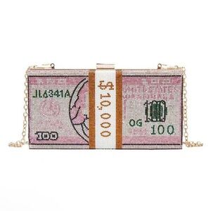 Gold and Pink Crystal Clutch/Crossbody Bag